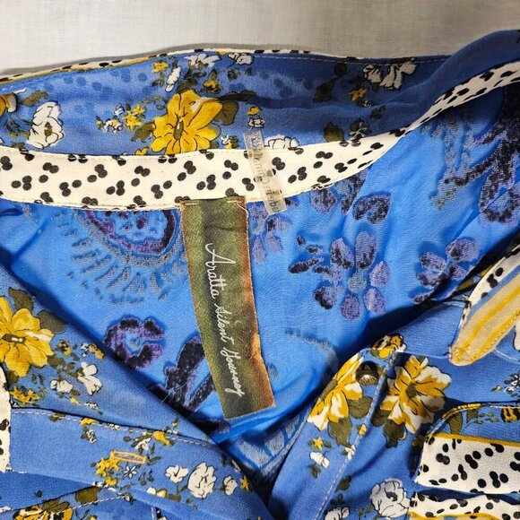 Aratta Silent Journey Women Hi-lo tunic Top Blouse Shirt Size L Floral Button Up - Picture 12 of 14